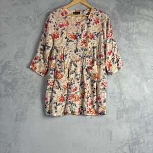 April Cornell Womens XS Floral Babydoll Tunic Top Dress Button Cottagecore